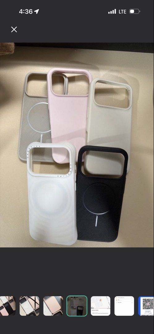17 PRO CASE TAKE ALL 5 (Category: Cases & Sleeves) located in Quezon City. Submitted by acycloset (Listing ID 1445340894, Image 2). Description: - Bundle of 5 iPhone 17 Pro cases - Includes: Grey speckled case, Pink silicone case, White case, White Casetify case, Black MagSafe compatible case - Offers great protection and stylish options - All designed for iPhone 17 pro.