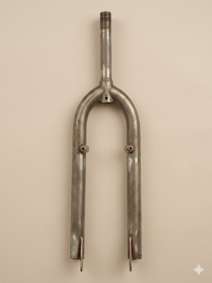 26er Rigid Steel Fork (Threaded) – Ready for Klunker Build (Category: Bicycles) located in Quezon City. Submitted by lem1998 (Listing ID 1445338816, Image 2). Description: Specifications: ​Wheel Size: Designed for 26-inch wheels. ​Steer Tube: 6-inch length, threaded type. ​Material: Steel. ​Condition: Surplus/Used condition, great for those seeking an authentic "stealth heritage" or "rat rod" aesthetic. ​Price: 1200 Location: North Caloocan No re