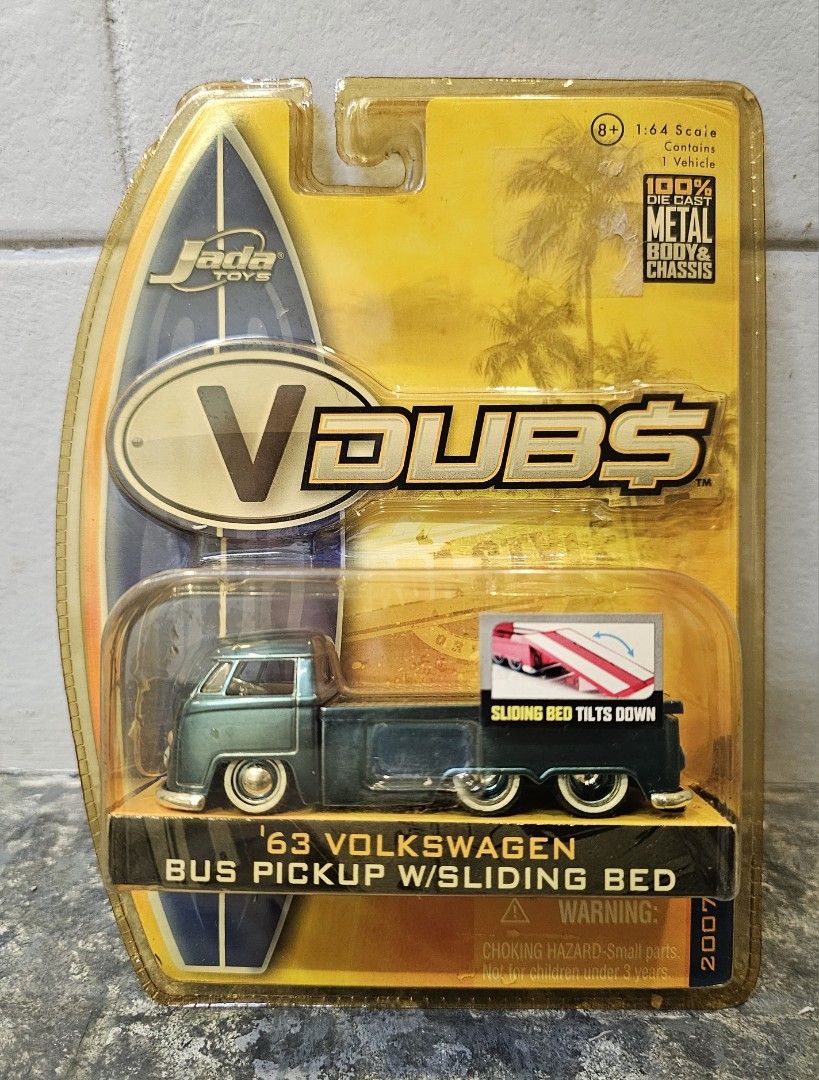'63 VW BUS PICKUP - 2007 Jada V Dubs Series (Category: Vehicle & Diecast Models) located in Quezon City. Submitted by charliebrown_olx (Listing ID 1445357539, Image 1). Description: VOLKSWAGEN, SAMBA, BEETLE, BUG Classification: New, Factory Sealed Condition: Mint on Near-Mint Card, WYSIWYG TERMS & CONDITIONS: 1. Pickup only at Obudan St Brgy Manresa, Q.C. 2. Shipping c/o buyer. 3. Prices are Final. 4. Respect the Ad. TFL! Hot Wheels, Matchbox, G