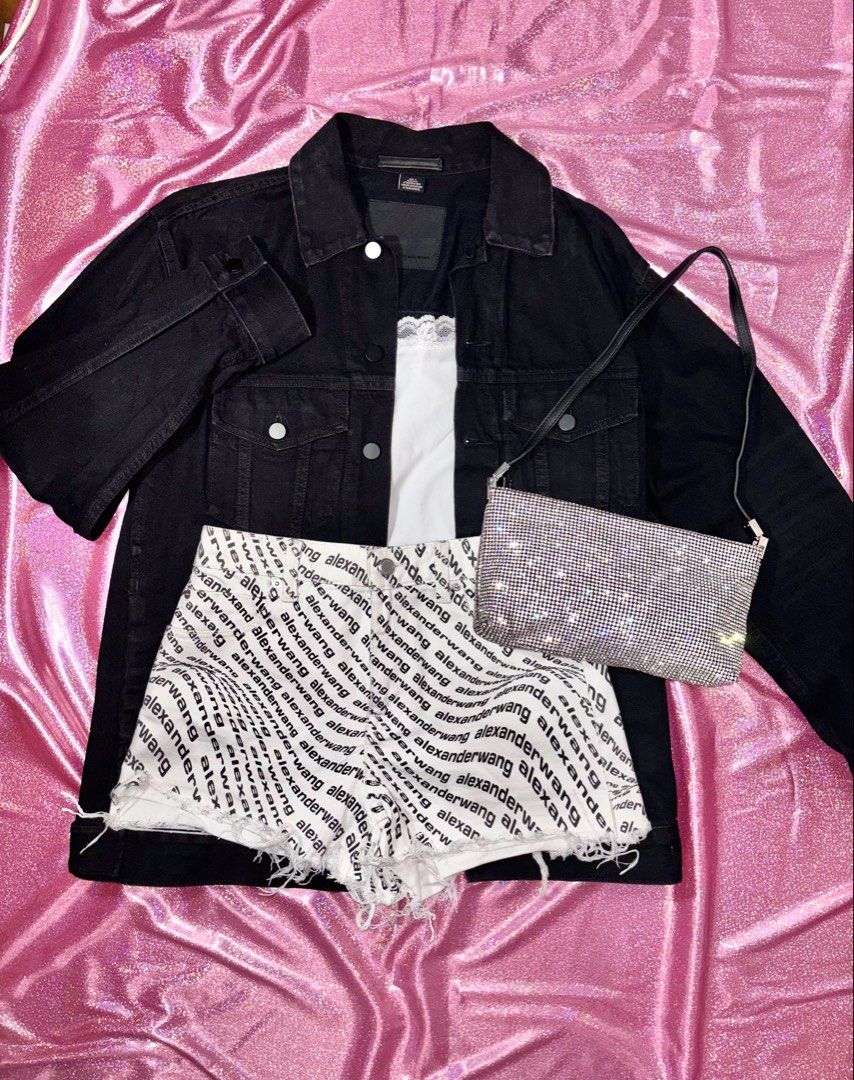 Alexander Wang Off Model Duty / Archive It Girl Collection (Category: Luxury Apparel) located in San Pedro. Submitted by juicyclub (Listing ID 1445281113, Image 2). Description: Alexander Wang Off Model Duty / Archive It Girl Collection Serving rich girl off-duty with a side of boardroom siren energy. Featuring three iconic Alexander Wang pieces: the coveted The Famous Heiress Pouch in Crystal Mesh, the effortlessly cool Daze Denim Jacket, and th