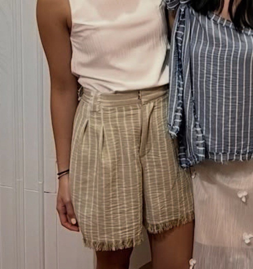 Anika leila shorts in oat stripe (Category: Shorts) located in Cebu City. Submitted by cellar_ (Listing ID 1445297746, Image 2). Description: Never worn outside, washed only Bought for 3,500 Exclusively available at their popup store RFS: impulse buy, decluttering Negotiable price Helping tags: linen shorts, araw the line.