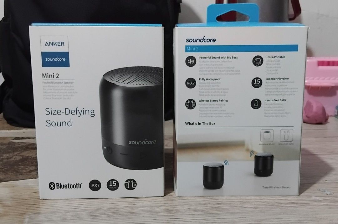 Anker Soundcore Mini 2 Portable Bluetooth Speaker (Category: Soundbars, Speakers & Amplifiers) located in Quezon City. Submitted by ckonlaynshap (Listing ID 1445360286, Image 1). Description: - Anker Soundcore Mini 2: Portable Bluetooth Speaker - Big Bass, Size-Defying Sound - Fully Waterproof (IPX7 Rated) - 15 Hours of Playtime - Wireless Stereo Pairing Capable - Handle Calls Hands-Free - Ideal for Music On-the-Go.