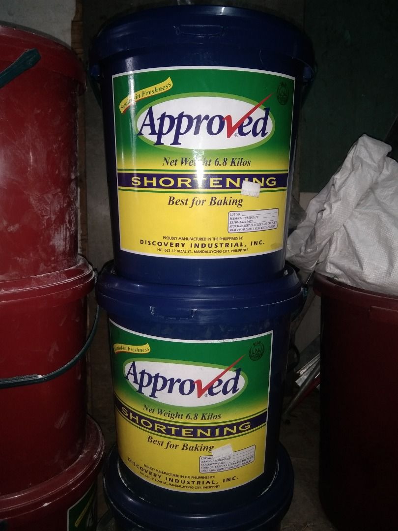 Approved Shortening - Best for Baking (Category: Other Food & Drinks) located in Caloocan City. Submitted by moonsee (Listing ID 1445252010, Image 2). Description: Available in 6.8Kg Pail and 40Kg Drum Shortening is a fat product that can be made 100 percent from vegetable fats and oils. It is commonly used to replace butter within baking procedures and is dairy free. Beyond baking, shortening is primarily used for frying due to its high resistan