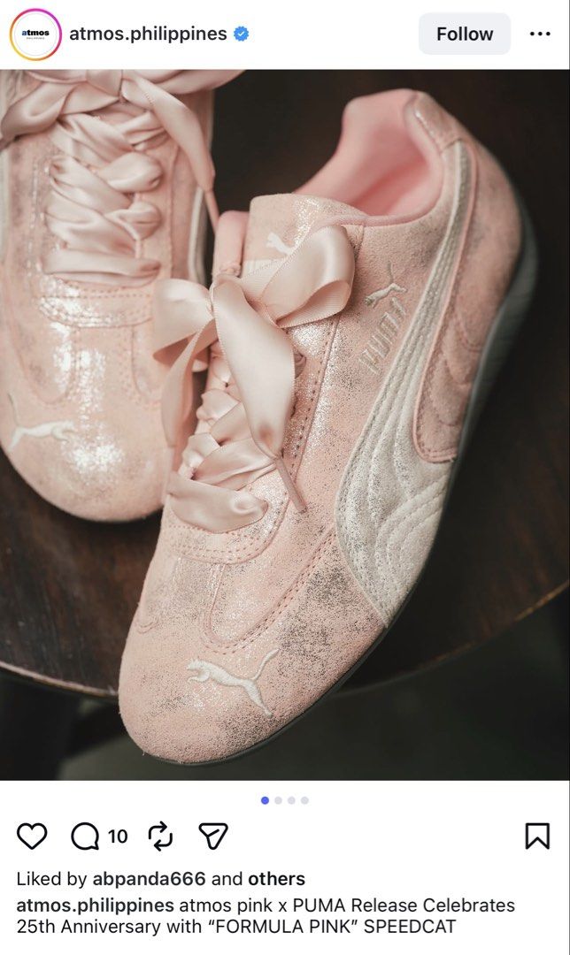 atmos pink x Puma Speedcat FORMULA PINK (Category: Sneakers) located in Muntinlupa City. Submitted by ly.zz (Listing ID 1445315528, Image 1). Description: atmos Pink x Puma Speedcat FORMULA PINK 🩰 US Women's Size 6 🩰 Includes Satin Ribbon Laces 🩰 Bought in Tokyo, only used around 5 times 🩰 SRP: PHP 7,100 🩰 RFS: I prefer platform shoes! Can ship from Alabang, Ortigas, and CEU Manila! .
