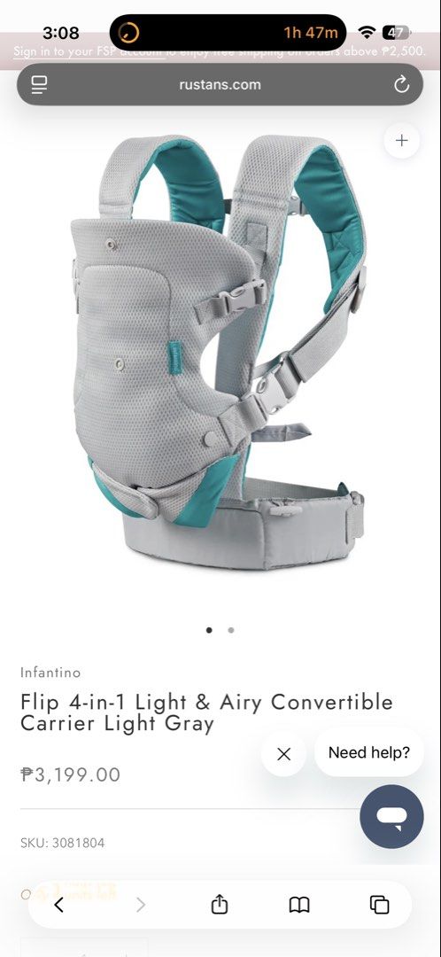 Baby Carrier (Infantino) (Category: Carriers & Slings) located in Manila. Submitted by lflgg (Listing ID 1445296871, Image 1). Description: Infantino Flip 4-in-1 Light & Airy Convertible Carrier Light Gray (BRAND NEW WITH BOX) Infantino Flip 4-in-1 Light & Airy Convertible Carrier will elevate your farmers market adventures, park strolls, or day-to-day at-home tasks that require an extra set of hands & extra airflow thanks to its Breathmesh® desi