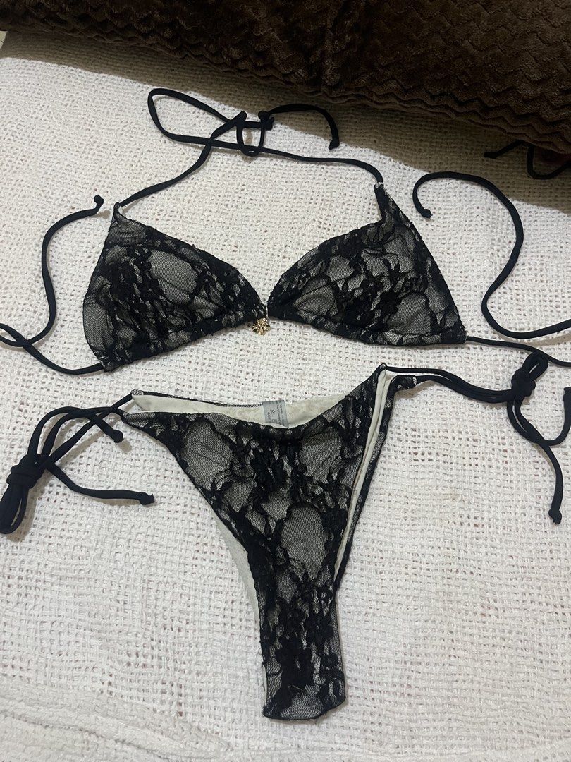 Black Lace Bikini Set with Gold Charm (Category: Bikinis & Swimsuits) located in Manila. Submitted by ashieratri58539 (Listing ID 1445254406, Image 1). Description: Black lace bikini set .
