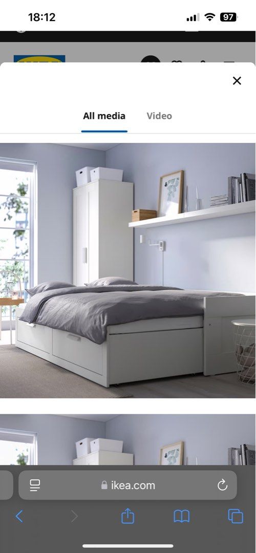 Brimnes Daybed with Agotnes Foam 2 (Category: Bed Frames & Mattresses) located in Pasig City. Submitted by the90sph (Listing ID 1445331248, Image 2). Description: - BrimnesWhite daybed frame - Two large storage drawers for easy access - Agotnes Foam / Light grey fabric mattress included - Ideal for bedrooms or guest rooms - Great for saving space and keeping organized - Selling as is - 80x200 foam - 2 pcs (1,999 each) -Brimnes daybed - assembled 