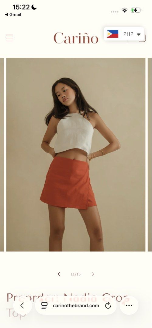 Cariño nadia crop top (XS) (Category: Sleeveless) located in Cebu City. Submitted by cellar_ (Listing ID 1445299734, Image 2). Description: Never worn, brand new Bought for ₱1595 RFS: impulse buy, not my style Helping tags: linen top, wear anika, zara, mango, araw the line.