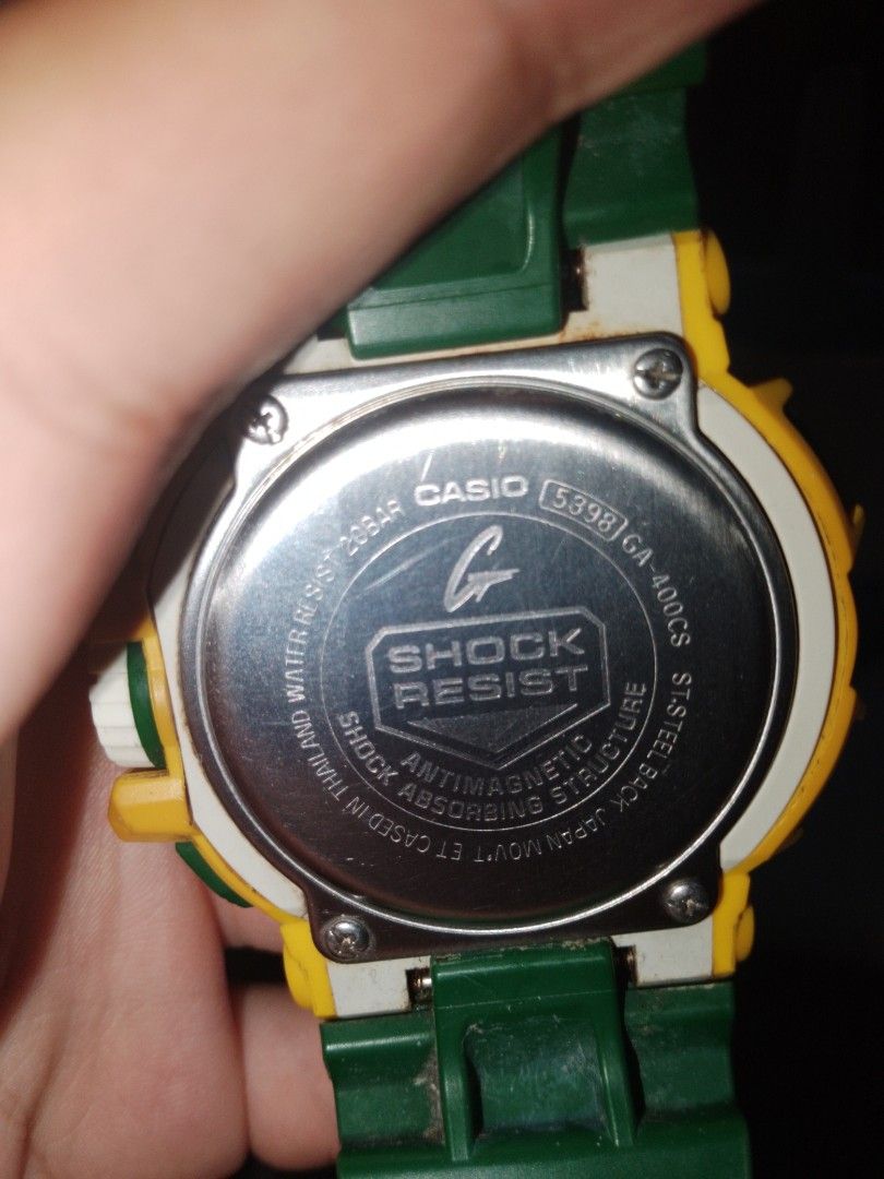 Casio G-Shock GA-400CS Yellow Green Watch (Category: Men's Watches) located in Caloocan City. Submitted by johnmicoca61666 (Listing ID 1445410244, Image 2). Description: - Model: Casio G-Shock GA-400CS - Color: Yellow and Green - Display: Digital and Analog - Features: Water Resistant (20 Bar), Shock Resistant, Antimagnetic Structure - Movement: Japan Movement - Back: Steel.