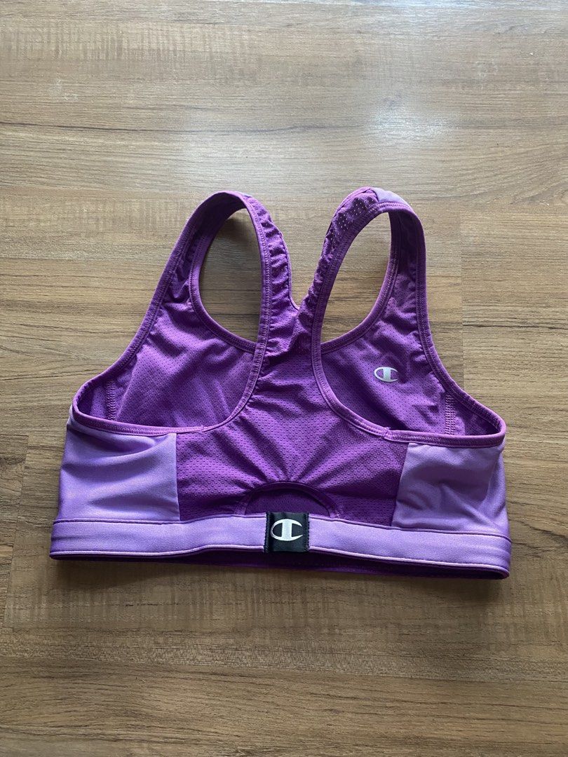 Champion Sports Bras size S (Category: Activewear) located in Makati City. Submitted by eascloset (Listing ID 1445243530, Image 3). Description: BUY 1 FOR 300 / TAKE ALL FOR 850 - Set of 3 Champion Racerback Sports Bras - Colors: 1 Purple, 1 Black, 1 Grey with Purple Trim - Non padded - Barely used, good as new, no flaws.