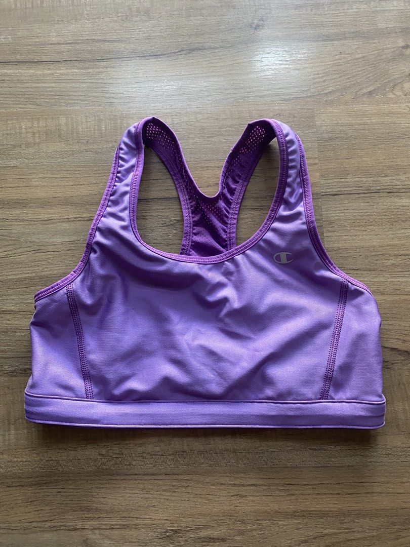 Champion Sports Bras size S (Category: Activewear) located in Makati City. Submitted by eascloset (Listing ID 1445243530, Image 2). Description: BUY 1 FOR 300 / TAKE ALL FOR 850 - Set of 3 Champion Racerback Sports Bras - Colors: 1 Purple, 1 Black, 1 Grey with Purple Trim - Non padded - Barely used, good as new, no flaws.