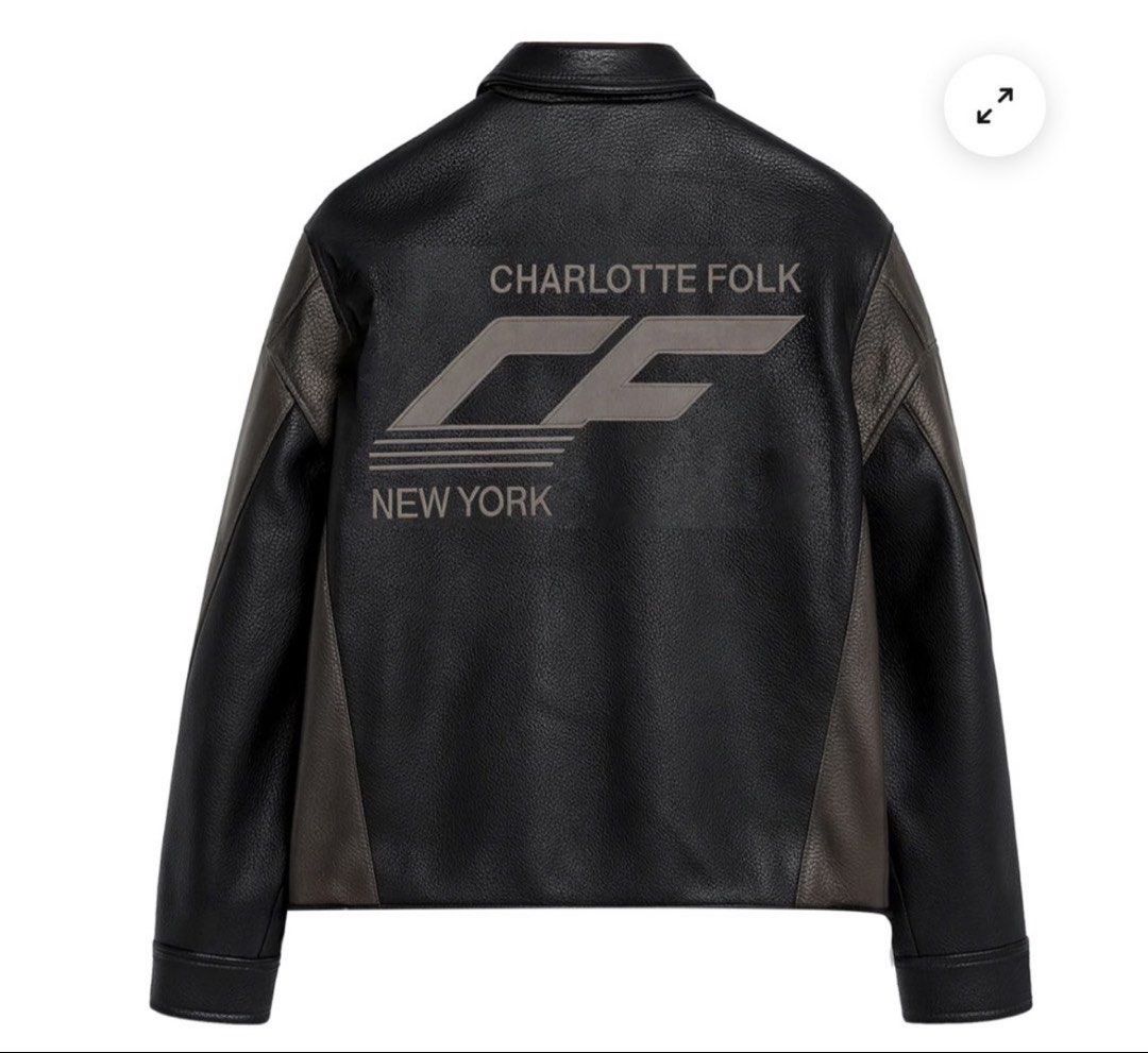 Charlotte Folk New York CF Leather Jacket (Category: Coats, Jackets and Outerwear) located in Manila. Submitted by ciandreii17856 (Listing ID 1445289381, Image 2). Description: - Genuine black leather jacket from Charlotte Folk New York - Features iconic CF logo on both the back and front - Stylish grey accents on the sleeves and sides - Convenient zipper closure - Classic stand-up collar - Bomber jacket silhouette.