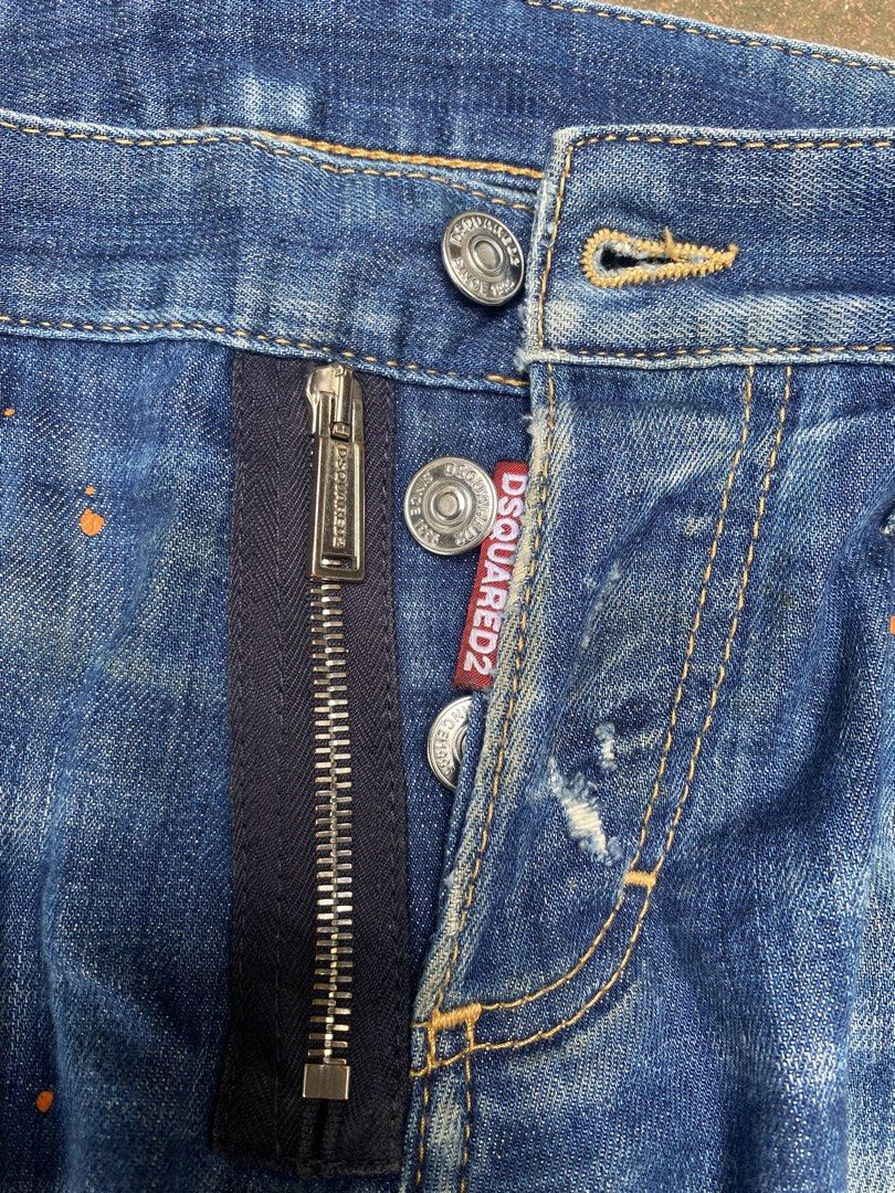 DSQUARED2 Distressed Denim Jeans with Zipper Detail (Category: Jeans) located in Iligan City. Submitted by trickorthrift1 (Listing ID 1445242586, Image 3). Description: - DSQUARED2 Blue Wash Denim Jeans - Distressed details and paint splatters for an edgy look Size 32 - Unique zipper detail at the fly - Classic straight leg fit - Ideal for casual outfits - Please check photos for exact condition.