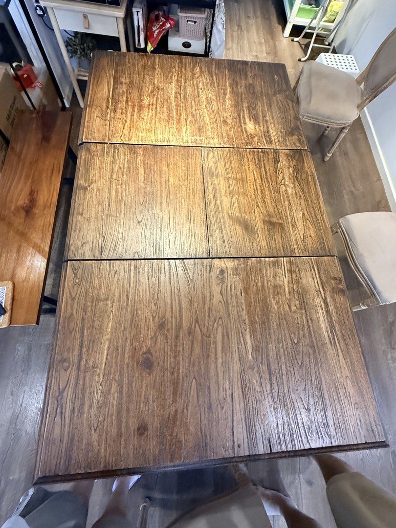 Extendable Solid Wood Dining Table (Category: Tables & Sets) located in Singapore. Submitted by djoelicious (Listing ID 1436549482, Image 3). Description: - Custom made Extendable Solid Teak-wood dining table. With foot rest. Made in Java. - Extendable from 6 seaters to 8 seaters. - Measurement: 120x100x78cm (6 seaters). - Beautiful, warm wood tone - Bench is not included. - Perfect for dining room or kitchen - Condition as is..