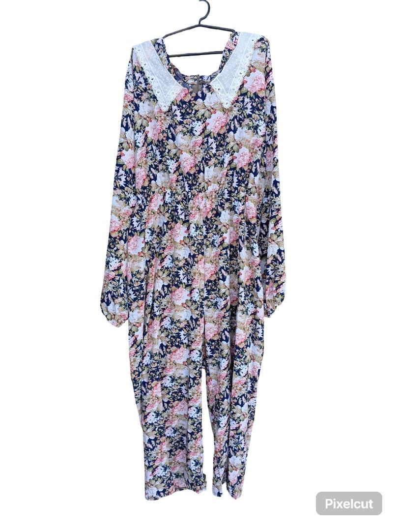 Floral Jumpsuit with Lace Collar (Category: Jumpsuits) located in Tarlac. Submitted by lemonoranges. (Listing ID 1445254041, Image 1). Description: - Vintage floral print long-sleeved jumpsuit - Features a delicate lace collar - Made from flowy, comfortable fabric - Ideal for casual outings or lounging at home - Easy slip-on design.
