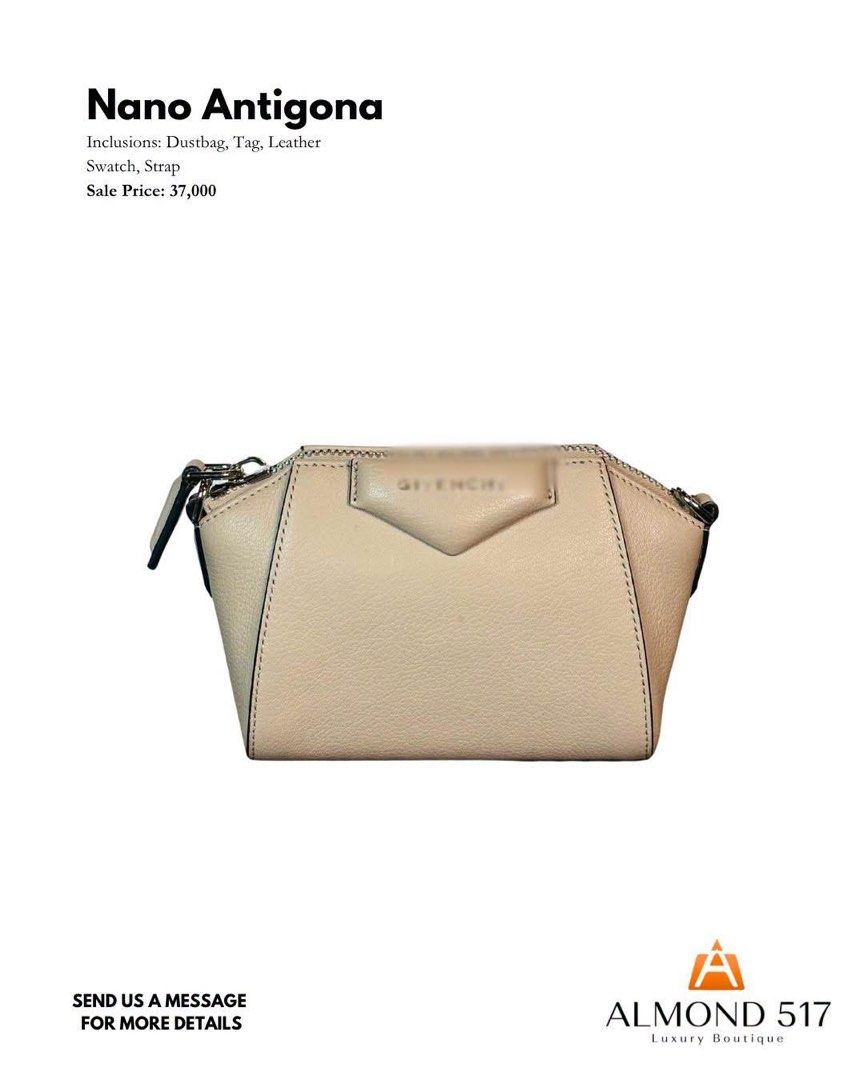 GIVENCHY nano antigona (Category: Luxury Bags & Wallets) located in Taguig. Submitted by gem_almond517 (Listing ID 1445385060, Image 1). Description: Condition: 9 / 10 Preloved ✅ Credit card accepted | Layaway up to 3 months 📍 Available for viewing at 2nd Floor, Shops at Serendra, BGC ⏰ Open daily from 12NN - 9PM Almond 517 Luxury is not affiliated with the brands mentioned. 📩 DM us for inquiries. #Almond517 #Almond517LuxuryBoutique #Almond517B