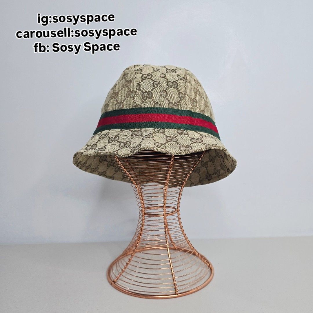 GUCCI GG Monogram Bucket Hat (Category: Luxury Accessories) located in Lucena. Submitted by sosyspace (Listing ID 1445247989, Image 3). Description: G. U. C. C. I. 11B1P187 Brown/ Beige GG Monogram Canvas Bucket Hat Red & Green Web Sherry Line Web Stripe italy size: XL 24x24cm Condition: PRELOVED Excellent condition. Price: Php 18,000 + HF + SF (Best Price Already. No More Haggling Please!😘) ------- Most of my items has published videos at my i 