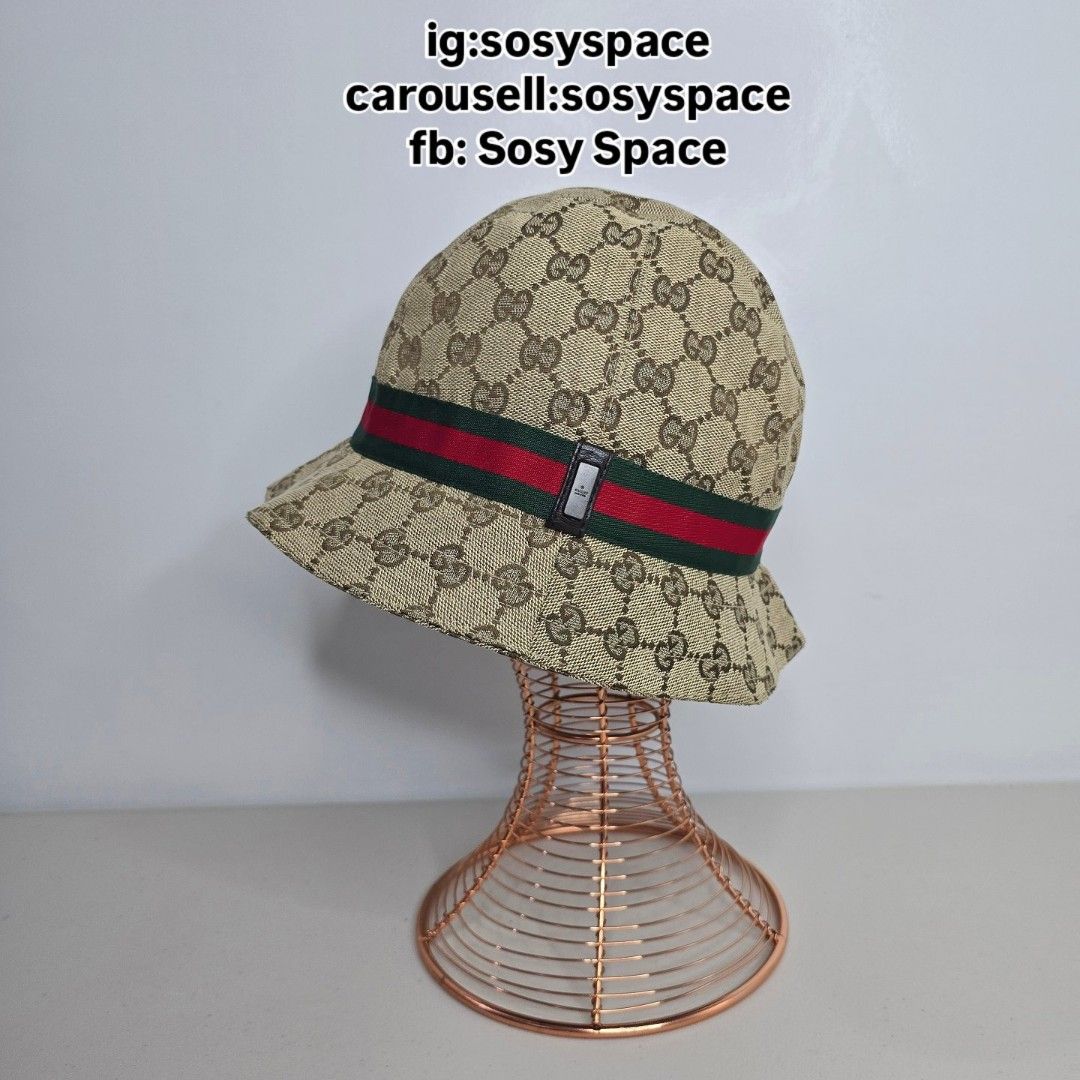 GUCCI GG Monogram Bucket Hat (Category: Luxury Accessories) located in Lucena. Submitted by sosyspace (Listing ID 1445247989, Image 1). Description: G. U. C. C. I. 11B1P187 Brown/ Beige GG Monogram Canvas Bucket Hat Red & Green Web Sherry Line Web Stripe italy size: XL 24x24cm Condition: PRELOVED Excellent condition. Price: Php 18,000 + HF + SF (Best Price Already. No More Haggling Please!😘) ------- Most of my items has published videos at my i 