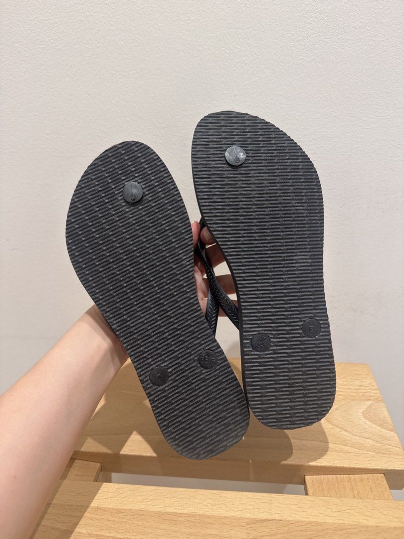 Havaianas Black Flip Flops size 35/36 Black (Category: Flipflops and Slides) located in Singapore. Submitted by wearecommons (Listing ID 1445391379, Image 2). Description: - Classic black Havaianas flip-flops - Dark grey (almost black) straps - Comfortable for everyday wear - Signature textured grip soles - Ideal for beach or casual outings - Easy slip-on and off - Wardrobe staple - Size 35/36.