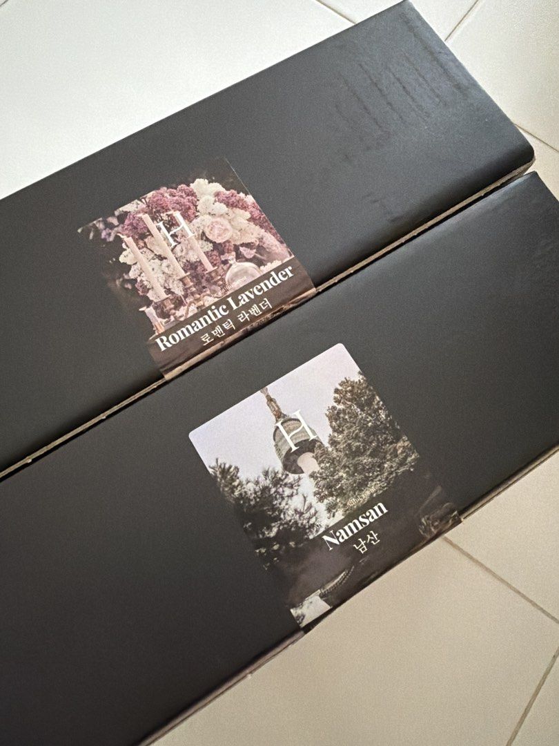 Hetras diffuser (Category: Home Fragrance) located in Singapore. Submitted by numyak (Listing ID 1445311667, Image 2). Description: - Selling 2 boxes of Hetras diffusers. Each box has 2 bottles of diffusers Romantic lavender and Namsan $25 per box .
