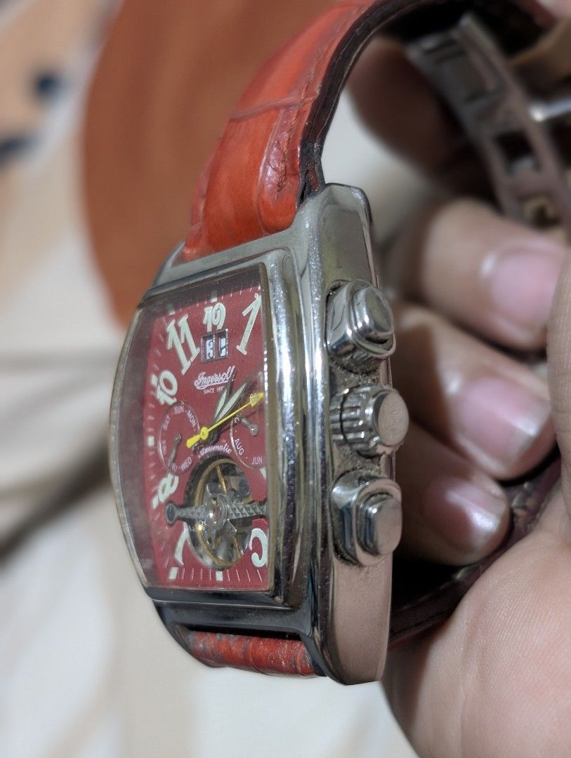 Ingersoll Automatic Limited Edition Watch Red Dial (Category: Men's Watches) located in Cebu City. Submitted by cathysitems (Listing ID 1445380400, Image 2). Description: - Ingersoll Automatic Watch - Striking Red Dial - Day, Date, and Month Complications - Open Heart Design (See the Movement!) - Stainless Steel Case - Red Leather Strap - Limited Edition - Water Resistant 3ATM.