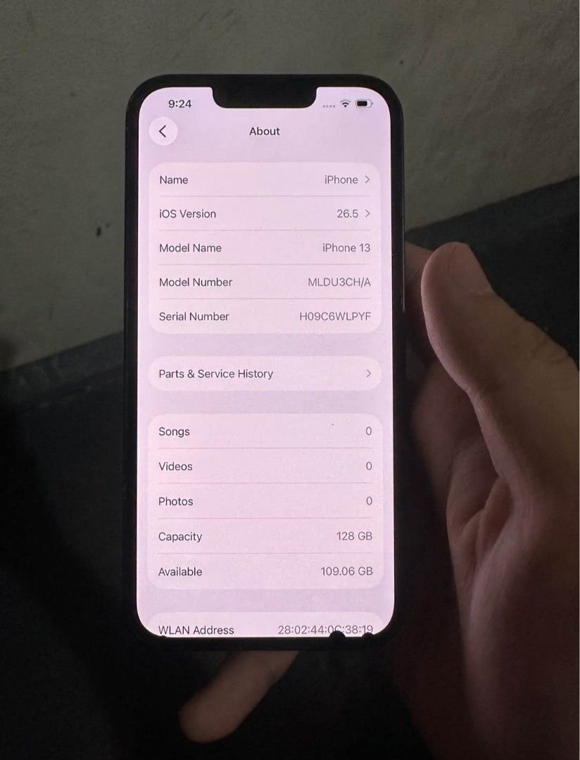 IPHONE 13 MIDNIGHT (Category: iPhone X Series) located in Batangas. Submitted by jamechyz (Listing ID 1445281929, Image 2). Description: 128gb 72%batt health any sim Midnight black color Only issue is the small black spot on the lower right of the screen as you can see on the picture. It is still usable and you can press in that area also It's not visible if it's in dark mode. Battery would last 7-9hrs of usage using Tiktok, Youtube, Instagram, F