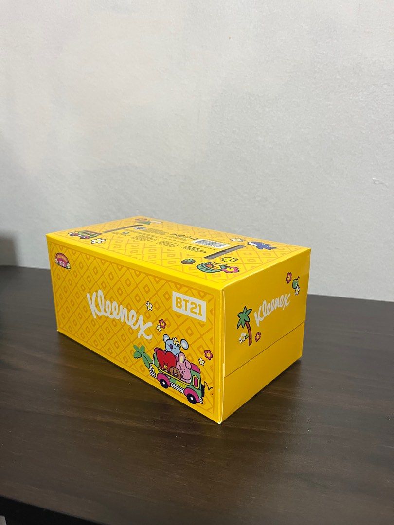 Kleenex BT21 (random color) 2ply x 170 sheets (Category: Sanitary Hygiene) located in Caloocan City. Submitted by bloomstoday (Listing ID 1445244249, Image 2). Description: 3 boxes is 350 per box is 115 .