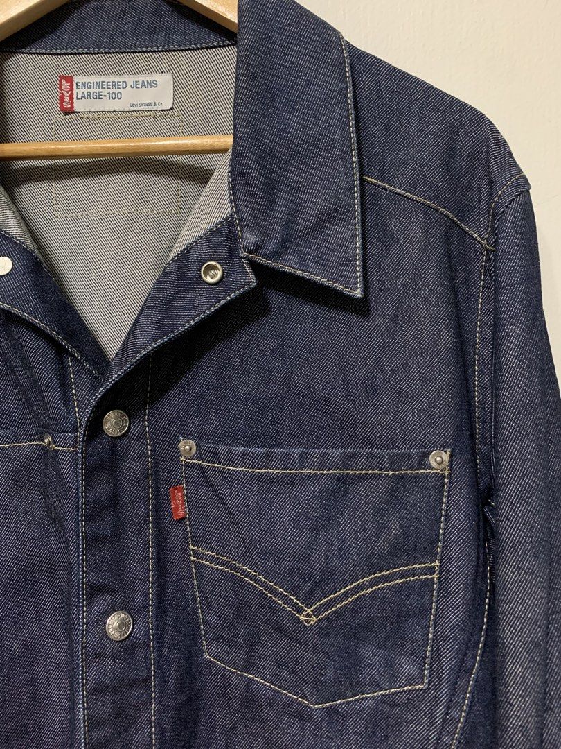 Levi's Engineered Jeans Snap Button Denim Trucker Jacket! (Category: Coats, Jackets and Outerwear) located in Subic. Submitted by studiogarments (Listing ID 1445361321, Image 2). Description: Levi’s Engineered Jeans Snap Button Denim Trucker Jacket! -Size: Large -Dimes: W22/L26 -Excellent Condition -Color rate 9.5/10 -Legit / Authentic! -Indigo blue color way -No issue ₱ 2,380 + Shipping Fee! Negotiable for sure buyer. PLEASE READ CAREFULLY! CLIC