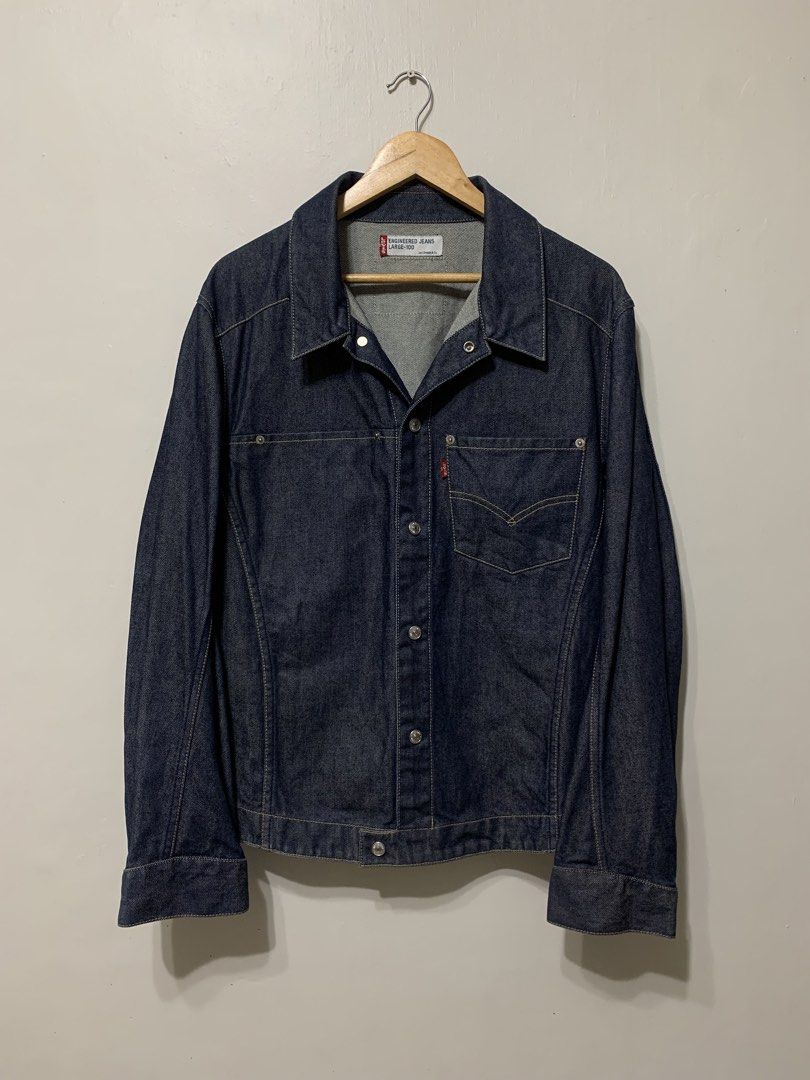 Levi's Engineered Jeans Snap Button Denim Trucker Jacket! (Category: Coats, Jackets and Outerwear) located in Subic. Submitted by studiogarments (Listing ID 1445361321, Image 1). Description: Levi’s Engineered Jeans Snap Button Denim Trucker Jacket! -Size: Large -Dimes: W22/L26 -Excellent Condition -Color rate 9.5/10 -Legit / Authentic! -Indigo blue color way -No issue ₱ 2,380 + Shipping Fee! Negotiable for sure buyer. PLEASE READ CAREFULLY! CLIC