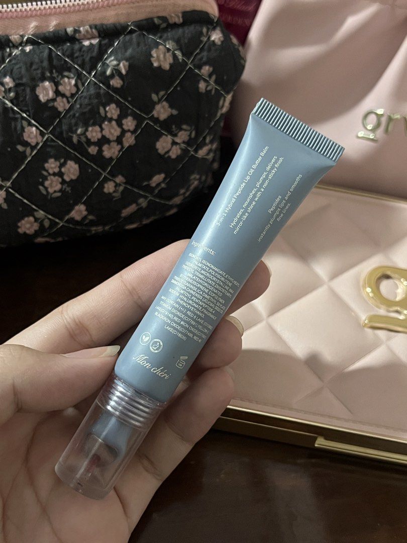 Muse Peptide Lip Oil Butter (Category: Makeup) located in Rizal. Submitted by flowerypt (Listing ID 1445262203, Image 2). Description: Muse Peptide Lip Oil Butter in Mon Chéri ₱80 -No box na -Used a few times but not abused -Bought late last year DM me for more info!✨ RFS: wrong shade, and too many lippies 📍Rizal MOP: Gcash or Cash(for meetup only) MOD: J&T, Lalamove, or your preferred delivery..