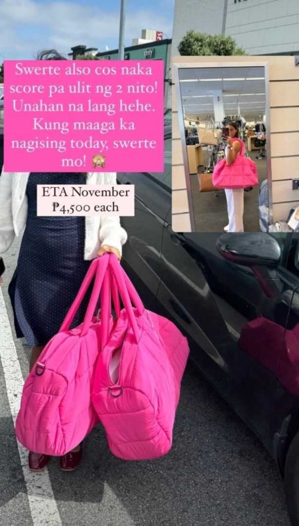 MYTAGALONGS Puffer Tote Bag - Pink (Category: Tote Bags) located in Los Banos. Submitted by declutteringproxie (Listing ID 1445326621, Image 3). Description: - Super cute and puffy tote bag - Bright pink color - Features MYTAGALONGS tag - Ideal for everyday use or travel - Spacious enough for your essentials - A fun and practical accessory - approximately 20"x7"x12" (LxWxH) Pasabuy from US RFS: barely used, decluttering for space..