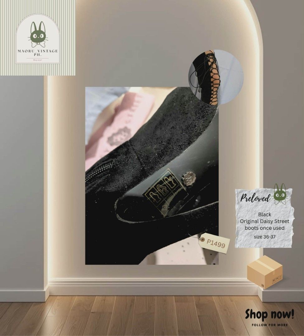 Original Daisy Street boots (Category: Boots) located in Koronadal. Submitted by maoruvintageph (Listing ID 1445263121, Image 2). Description: Color:Black 🖤 Size:36-37.