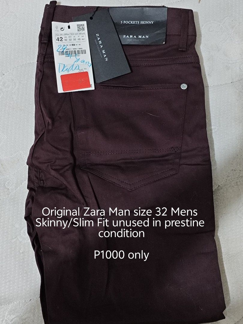 Original Topman Skinny Jeans Size 32 (Category: Jeans) located in Quezon City. Submitted by sneakeraddictph (Listing ID 1445336980, Image 2). Description: Selling used and unused pants: Zara Man Skinny Size 32 (Blue) - P500 Zara Man Skinny Size 32 Unused (Maroon) P1000 Topman SkinnySize 32 (Blue Jeans) - P500 Levis 511 Skinny size 32 (Jeans) - P1000 Freego Slim Fit Mens Size 32 Used: P350 Unused with tag price: P500 Bossini Slim Fit Pants Mens Si
