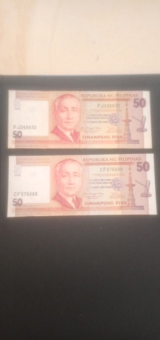 Philippine 100 and 50 Pesos Banknotes (Category: Currency) located in Caloocan City. Submitted by teamgoodbuys (Listing ID 1445294119, Image 2). Description: - Three (3) 100 Philippine Peso banknotes with special numbers 888 - Two (2) 50 Philippine Peso banknotes with 888 ending - All from the Republic of the Philippines - Ideal for collectors or as unique souvenirs - Own a piece of Philippine currency today!.