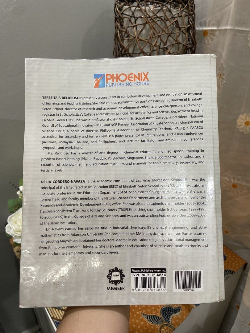 Physical Science K to 12 Curriculum Compliant Textbook (Category: Textbooks) located in Antipolo. Submitted by eferdzx (Listing ID 1445349919, Image 2). Description: Desc: - K to 12 Physical Science Textbook - Publisher: Phoenix Publishing House - Authors: Teresita F. Religioso & Delia Cordero-Navaza - Ideal for Senior High School Students Condition: - Heavily used — with annotations — with highlights — with dents MOP: Gcash.
