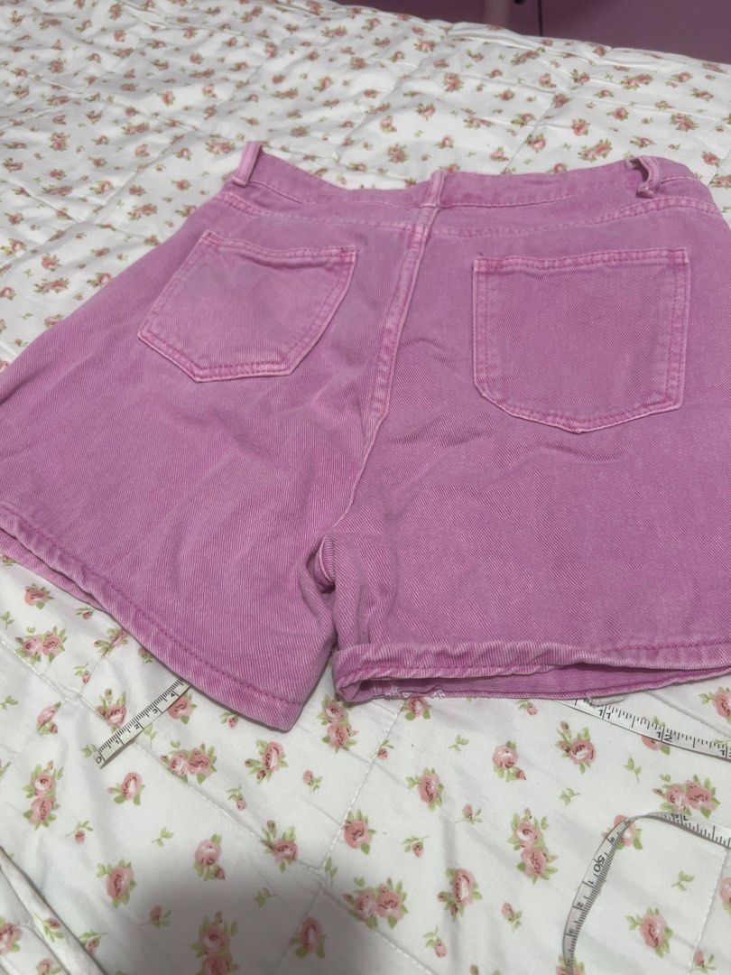 Pink Denim High-Waisted Shorts (Category: Shorts) located in Pasig City. Submitted by morilove (Listing ID 1445248650, Image 2). Description: - Adorable pink denim shorts - Flattering high-waisted style - Functional front and back pockets - Secure zipper and button closure - Comfortable 3-inch inseam - Ideal for everyday casual wear.