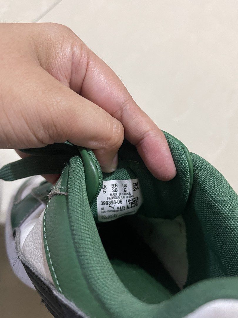 Puma Green Preloved Sneakers (Category: Sneakers) located in Paranaque City. Submitted by lovenclutter (Listing ID 1445287994, Image 3). Description: NEEDS CLEANING! No major issues, nakatambak lang Size 38 /UK 5 / Us 7 AUTHENTIC bought at Puma official store.