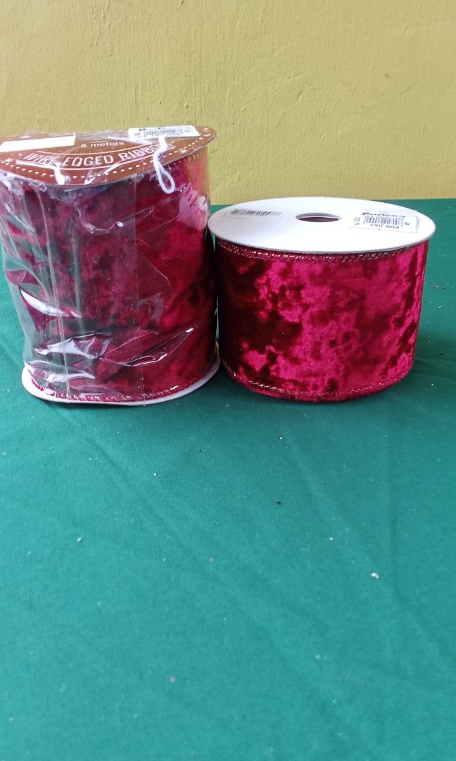 Shiny Marroon Red Velvet Ribbon (Category: Hair Accessories) located in Rizal. Submitted by ellengreen18 (Listing ID 1445323045, Image 2). Description: 4" x 5Y - Orig. Price: P1,195 sells only for P250 2.5" x 5M - Orig. Price: P795 sells only for P200 Sparkle Brand from Rustans MOP: Gcash only Sf for buyer's account Deliver thru Lalamove,Grab or JNT.