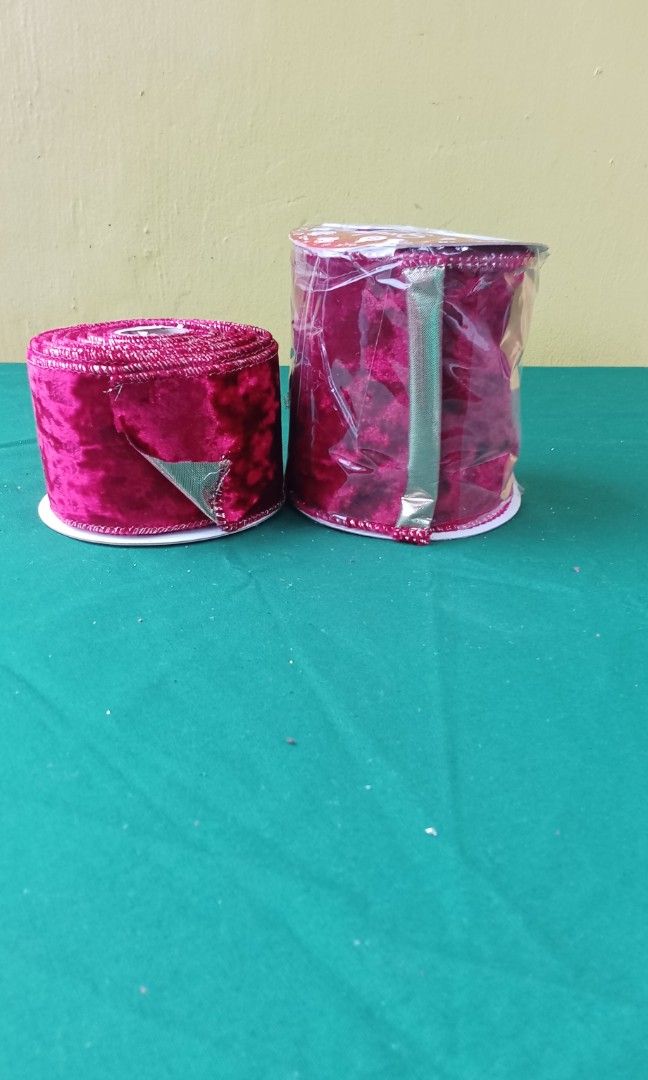Shiny Marroon Red Velvet Ribbon (Category: Hair Accessories) located in Rizal. Submitted by ellengreen18 (Listing ID 1445323045, Image 1). Description: 4" x 5Y - Orig. Price: P1,195 sells only for P250 2.5" x 5M - Orig. Price: P795 sells only for P200 Sparkle Brand from Rustans MOP: Gcash only Sf for buyer's account Deliver thru Lalamove,Grab or JNT.