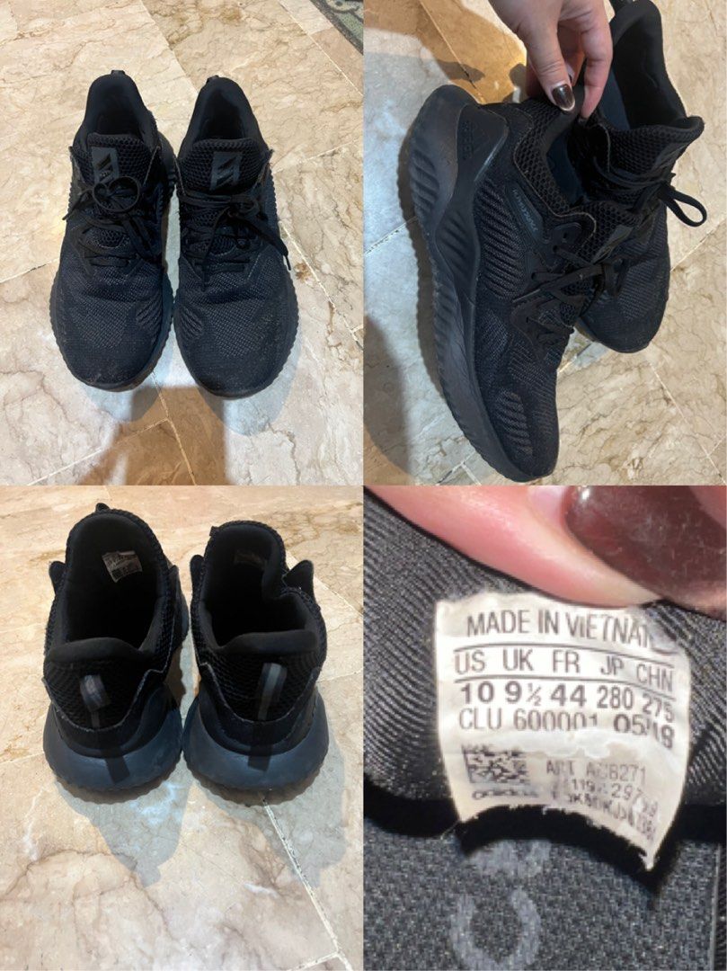 Running Shoes Black Men's US 10 (Category: Sneakers) located in Makati City. Submitted by rossiechen (Listing ID 1445295218, Image 1). Description: - Color: Black - Size: US 10 (UK 9.5, FR 44, JP 280, CHN 275) - Origin: Made in Vietnam - Ideal for: Running, everyday wear.