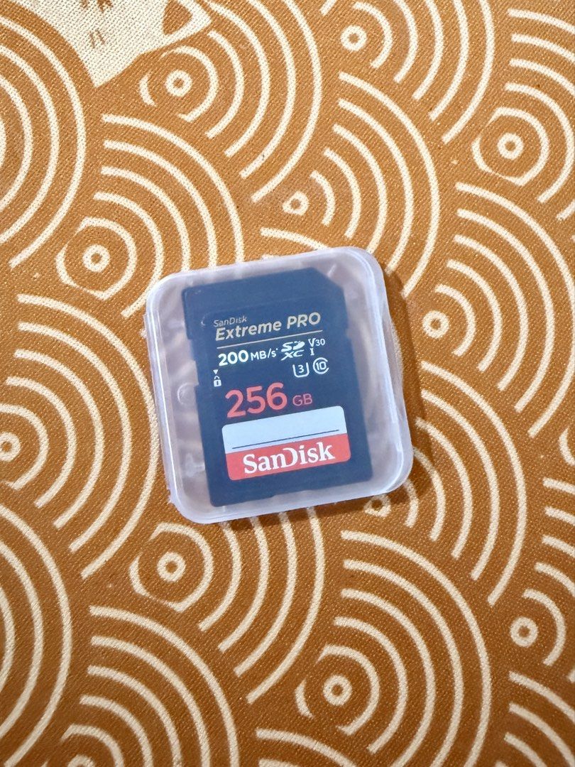 SanDisk Extreme PRO 256GB SD Card (Category: Memory & SD Cards) located in Taytay. Submitted by techie01 (Listing ID 1445328682, Image 1). Description: - SanDisk Extreme PRO 256GB SD Card - Blazing fast 200MB/s read speed - V30 speed rating for smooth video recording - Comes with a protective case - Ideal for high-performance cameras and devices.