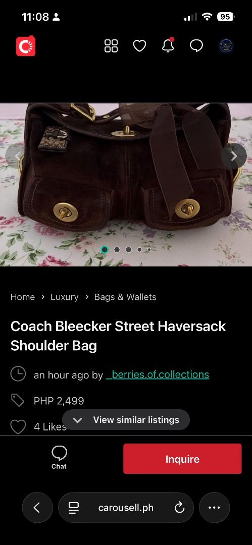SCAMMER ALERT: Coach Bleecker Street Haversack (Category: Luxury Bags & Wallets) located in Taguig. Submitted by chu2600 (Listing ID 1445385065, Image 1). Description: BEWARE!!! Scammer is using photos from another person’s Instagram account to dupe buyers..