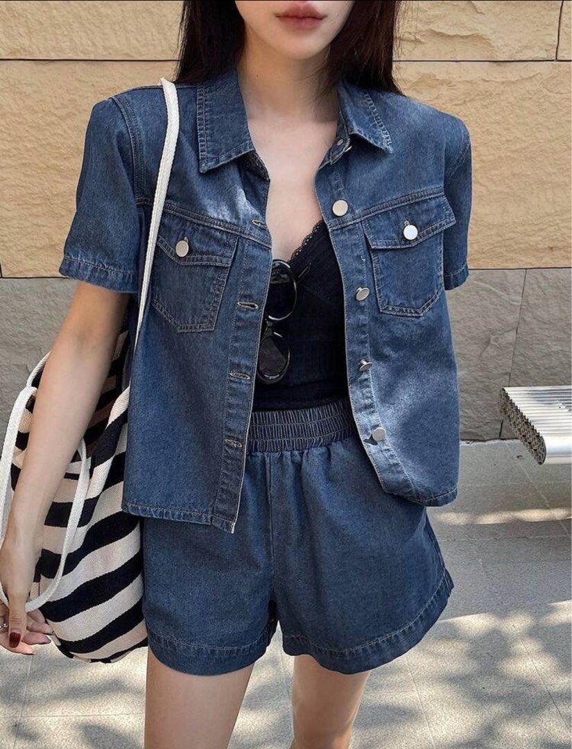 Shein Dazy Denim Top and shorts Set (Category: Sets or Coordinates) located in Makati City. Submitted by mtcfashionfinds (Listing ID 1445385870, Image 2). Description: Suze: Medium.