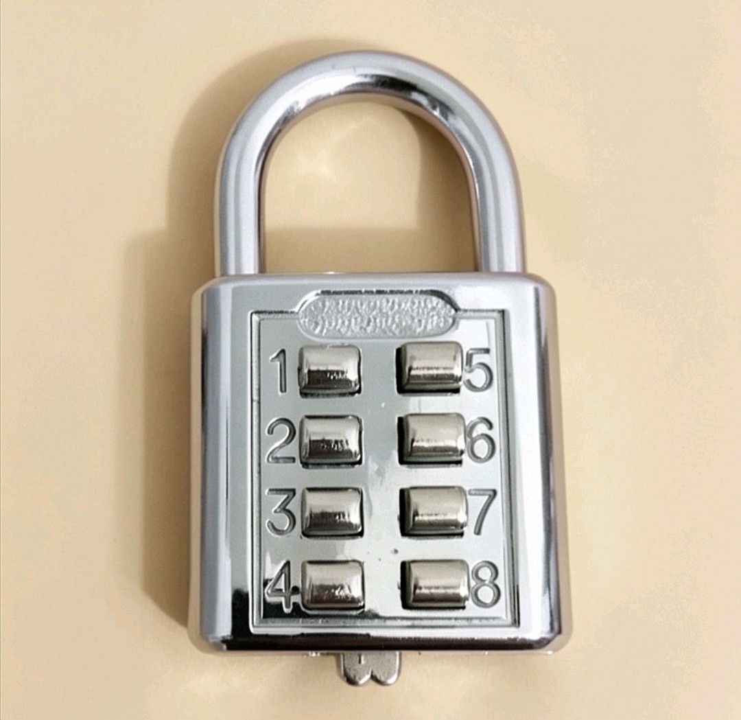 Strong Combination Number Push-button Lock Silver Color Padlock for Cabinet, Locker, Container or Toolbox (Category: Locks, Doors & Gates) located in Manila. Submitted by amne.hub (Listing ID 1445357373, Image 1). Description: Best for cabinet, locker, container or toolbox Combination number push-button design Definitely in good condition Strong and durable for long term use #strong #durable #combination #number #button #lock #padlock.