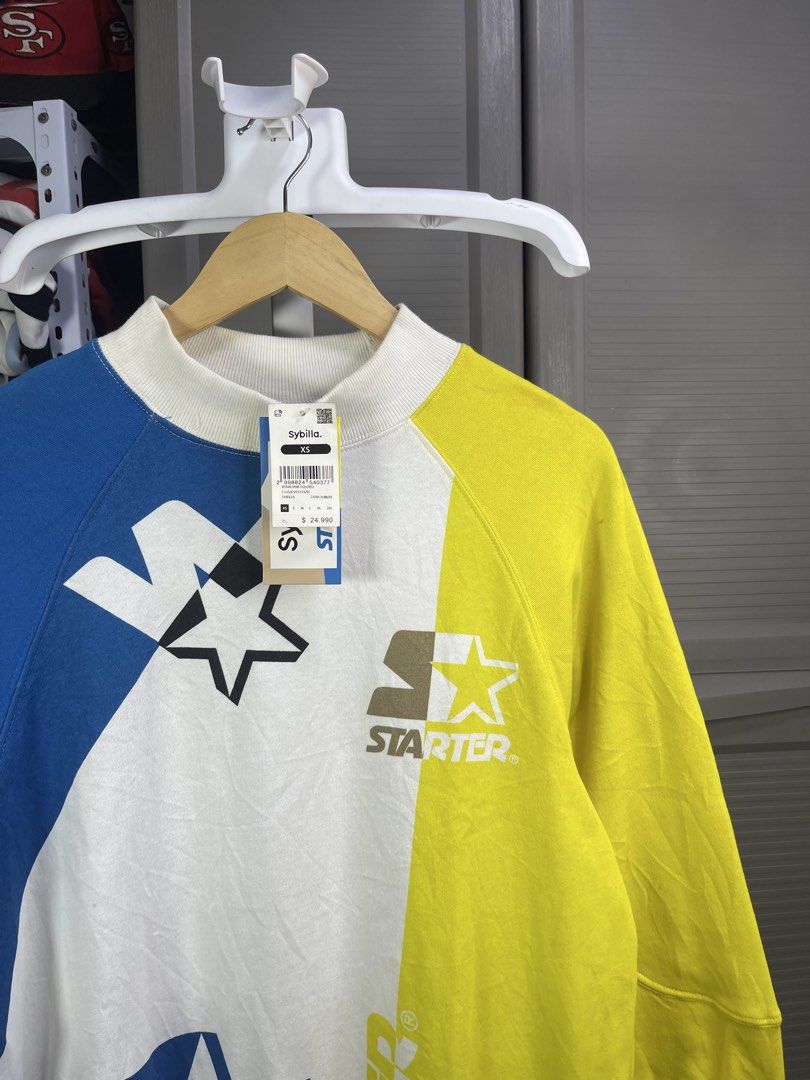 Sybylla x Starter Colorblock Sweatshirt (Category: Coats, Jackets and Outerwear) located in Manila. Submitted by aronfritzb40725 (Listing ID 1445281476, Image 2). Description: - Sybylla x Starter collaboration sweatshirt - Eye-catching colorblock design - Features multiple Starter logos and stars - Crewneck, long sleeves - Brand new with tags still attached - Size XS - Perfect for streetwear fans.