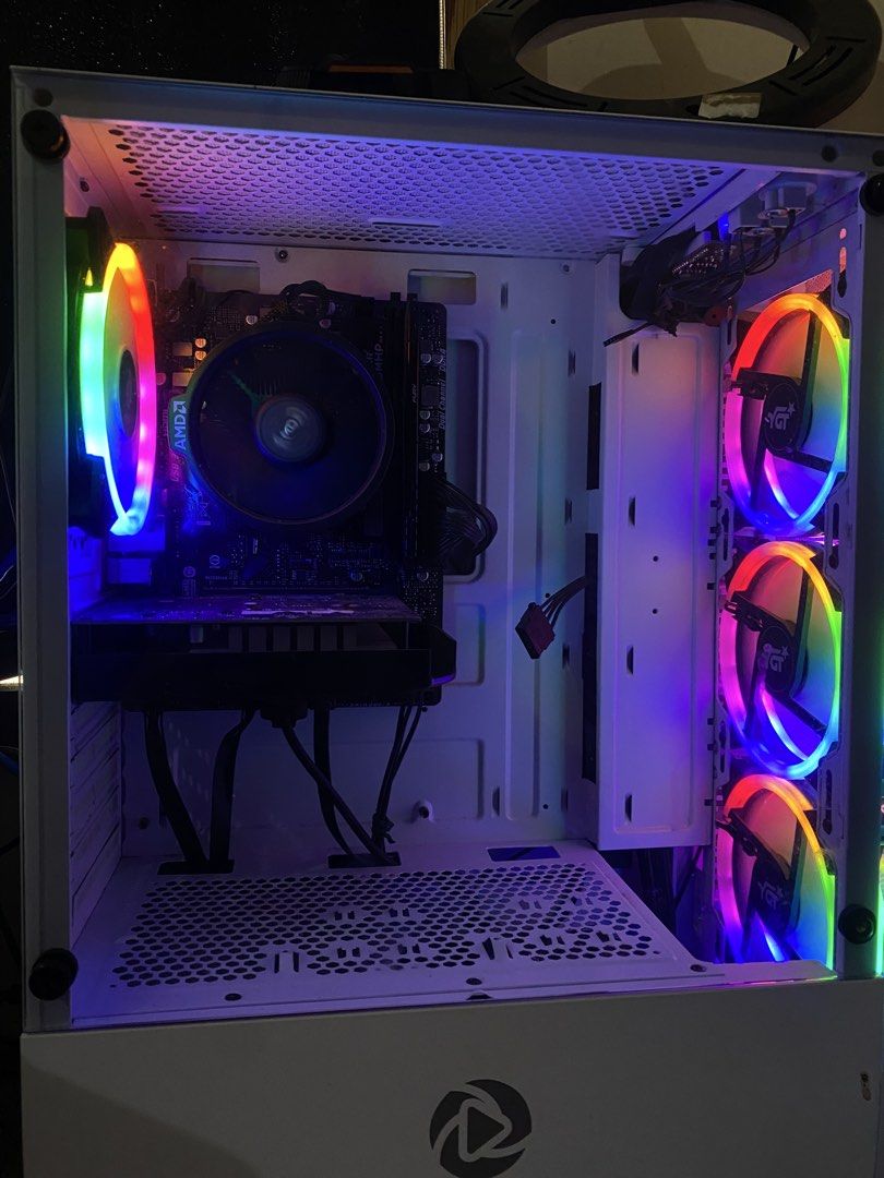 System unit for sale (Category: Desktops) located in Manila. Submitted by aleowhahaha (Listing ID 1445413405, Image 2). Description: 13k nego System unit only 17k whole pc negotiable Manila loc *AMD Ryzen 5 4600G * NVIDIA GTX 750 * BIOSTAR B450M Motherboard * 8GB DDR4 3200MHz RAM * 512GB Whalekom SSD * YGT TOP ONE 750W PSU * InPlay Meteor O3 White Case * 4x RGB Fans * NexIon GL-120 Cooler (sold separately) hailan 75hz Logitech Logitech G Pro X Su