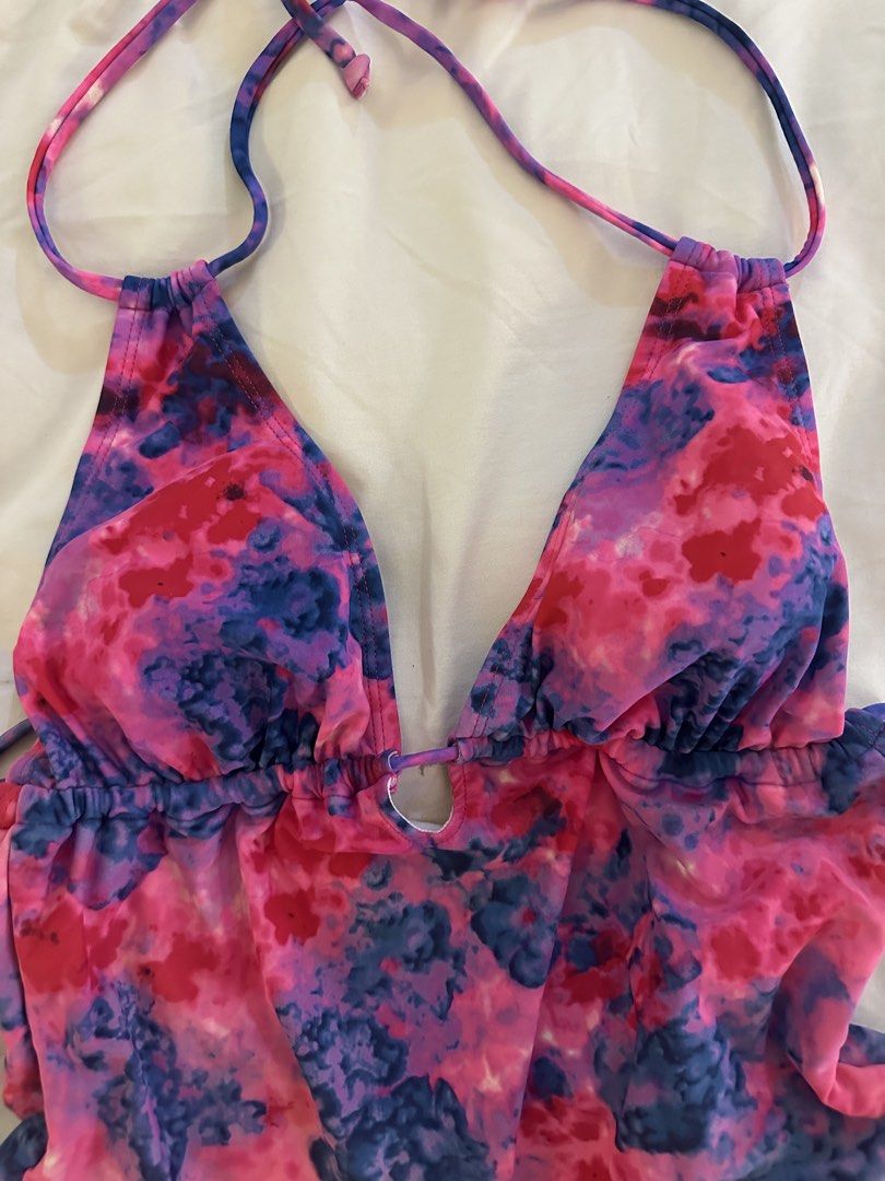 Tie-dye Halter Neck One-Piece Swimsuit (Category: Bikinis & Swimsuits) located in Quezon City. Submitted by talamnl (Listing ID 1445397444, Image 3). Description: - tie-dye one-piece swimsuit - Vibrant pink, purple, and blue colors - Flattering halter neck with adjustable ties Not padded - has comfortable and secure fit.