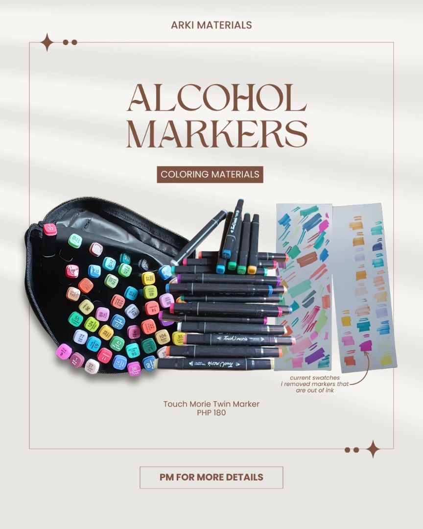 Touch Twin Marker Alcohol Markers (Category: Stationery & School Supplies) located in Lucena. Submitted by ghanikelly (Listing ID 1445358821, Image 1). Description: - Set of Touch Twin Markers - Perfect for coloring and art projects - Comes with a convenient pouch for organization - PM for more inquiries.
