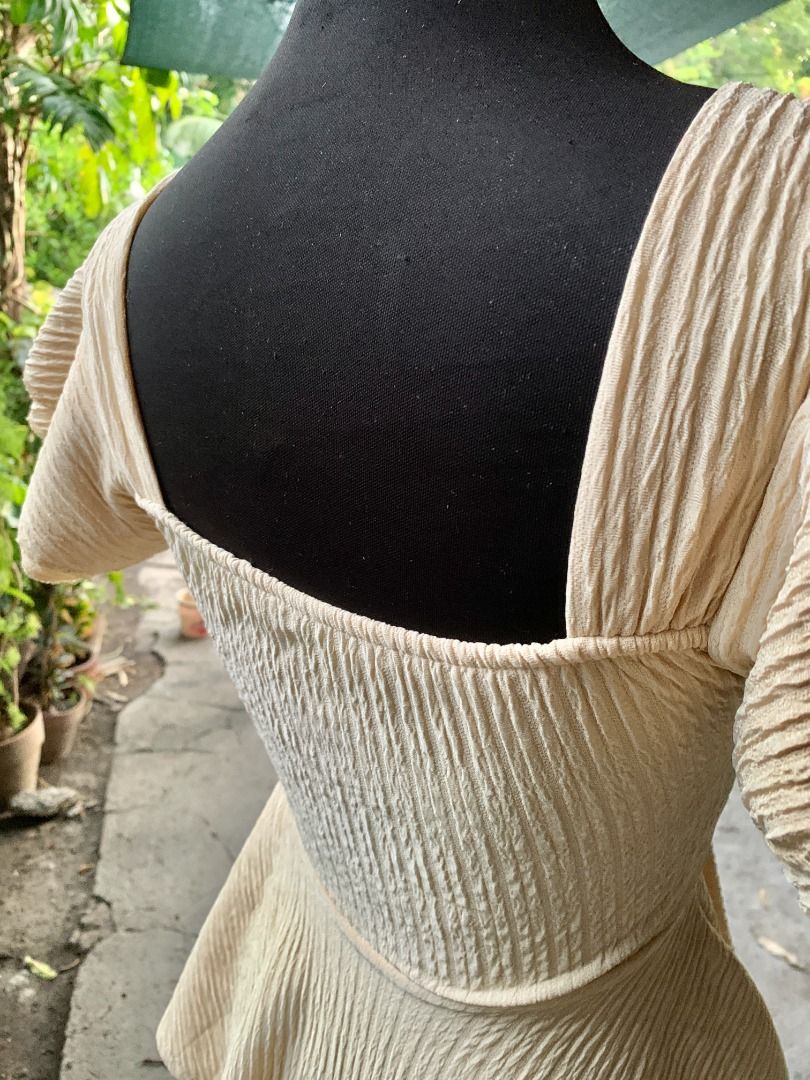 Trending Casual Ruffle Sleeve Ribbon Front Top (Category: Blouses) located in San Pedro. Submitted by joyscollection (Listing ID 1445383983, Image 3). Description: Casual Ruffle Sleeve Ribbon Front Crepe Blouse for Women -only used once! -very flattering! nakakasexy! -can fit to Small to Semi Large frame -cream/nude color.