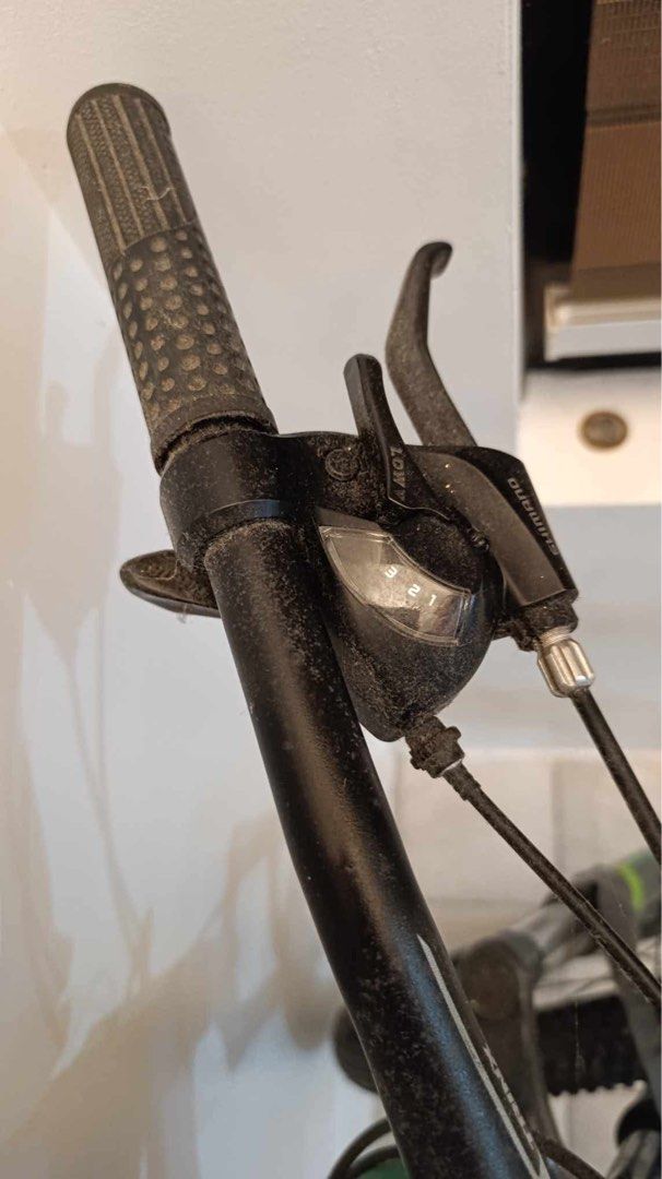 TRINX Mountain Bike (Category: Bicycles) located in Cabuyao City. Submitted by seokjinspree (Listing ID 1445378023, Image 2). Description: - TRINX Mountain Bike - Color: Black and Green frame - Brakes: Disc brakes (front and rear) - Shifters: Shimano - Tires: Flat, require pumping or replacement - Features: Kickstand included - Condition: Ready for repair and riding.